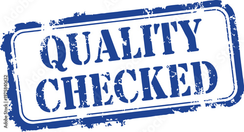 Blue oval stamp with checked" text in white and red