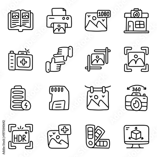 Set of Camera and Photography Linear Icons 
