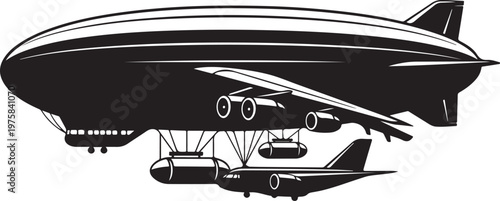 Vintage Blimp Airship, Black Vector Illustration, Air Travel Icon, Aviation Symbol