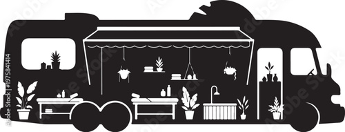 Food Truck, Black Silhouette, Vector Graphic, White Background, Restaurant Icon