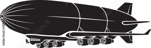 Black airship, zeppelin, vector aircraft, transportation icon