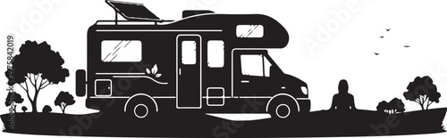Black silhouette RV, motorhome camping, travel trailer, outdoor adventure
