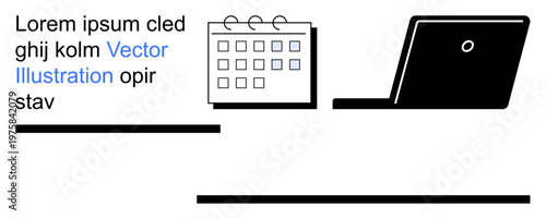 Productivity, work planning, time management, digital tools, remote work, online scheduling. Minimalist design a laptop and calendar. Productivity and work planning concepts