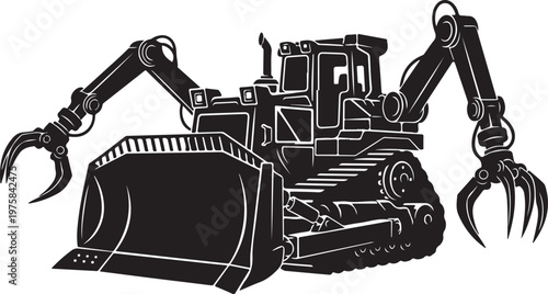 Heavy duty bulldozer, construction equipment, excavator, industrial machine, vector illustration