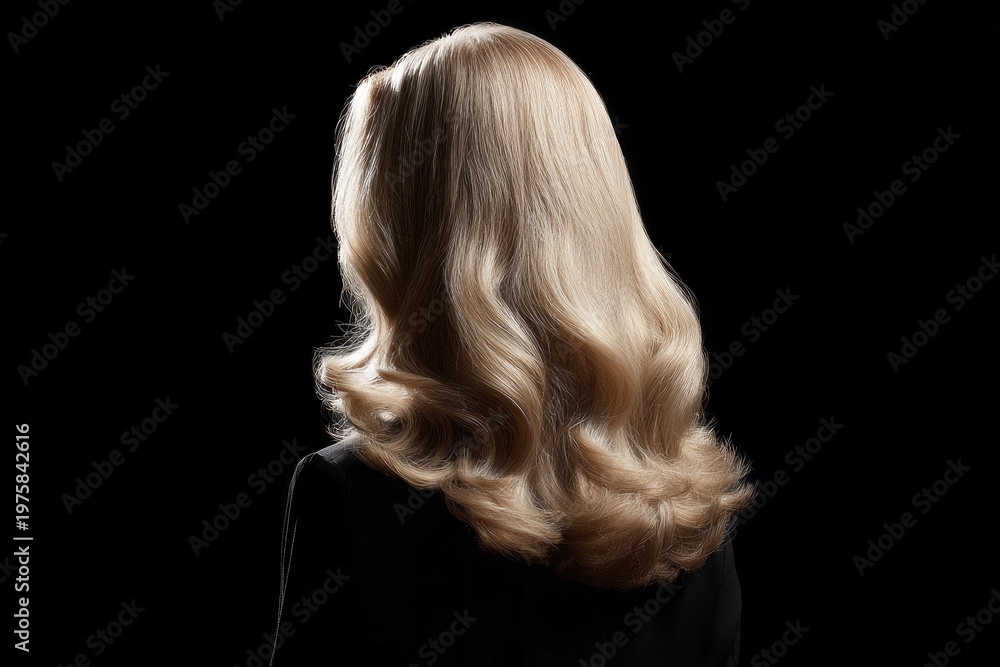 Naklejka premium Backlit blonde hair glows softly against a dark void