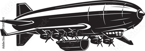 Vintage Blimp, Airship Illustration, Black Vector, Aviation Icon