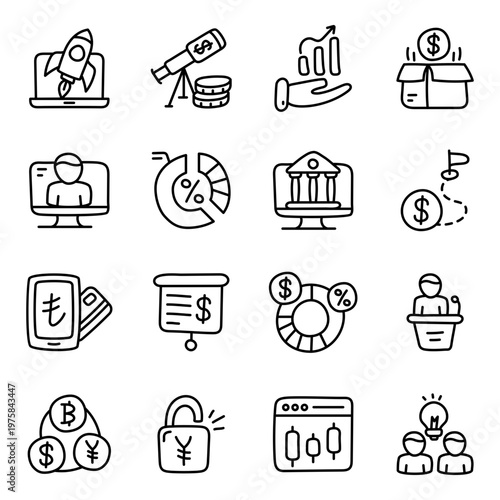 Set of Finance and Statistics Linear Icons