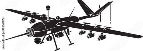 Drone, Unmanned Aerial Vehicle, Black Silhouette, Vector Illustration, Aircraft Design