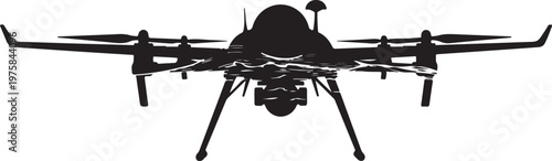 Drone, quadcopter, UAV, black silhouette, vector icon, aircraft, robotics