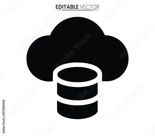 Black cloud hovering over a cylindrical database a minimalist vector illustration silhouette