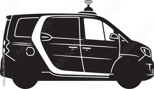 Autonomous Delivery Van, Self-Driving Car, Black Vector Icon, Modern Logistics Vehicle