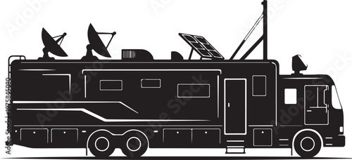 Motorhome, RV, recreational vehicle, black silhouette, vector illustration, camping, travel, transportation