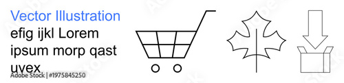 E-commerce, online shopping, delivery services, nature conservation, packaging, environmental . Symbols of shopping cart, leaf and arrow inside a box. E-commerce and environmental conservation idea