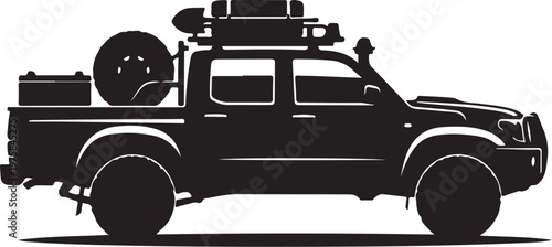 Black silhouette pickup truck, cargo carrier, luggage rack, vehicle icon
