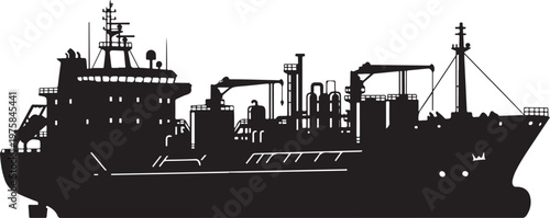 Industrial cargo ship, tanker vessel, black silhouette, industrial maritime transport, cargo boat