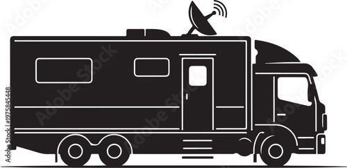 Black motorhome, RV, camper van vector, recreational vehicle icon