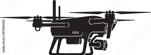 Drone, aerial, vector icon, black silhouette, quadcopter
