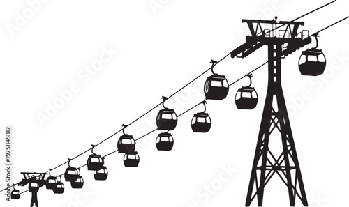 Cable car, gondola lift, aerial tramway, cableway, transportation, travel, vector illustration