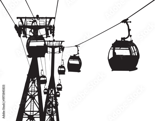 Cable car, gondola lift, aerial tramway, cableway silhouette, transportation icons
