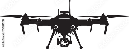 Drone, aerial, vector, black, silhouette, quadcopter, camera