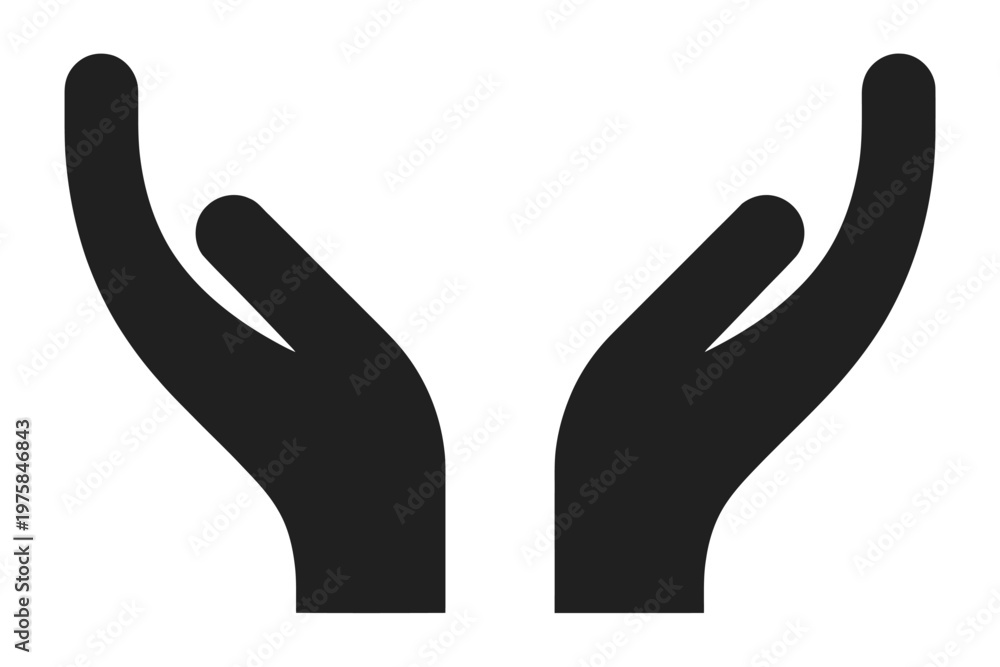 Obraz premium Vector illustration of cupped hands forming a protective gesture, symbolizing care, safety, and support in minimal flat design 