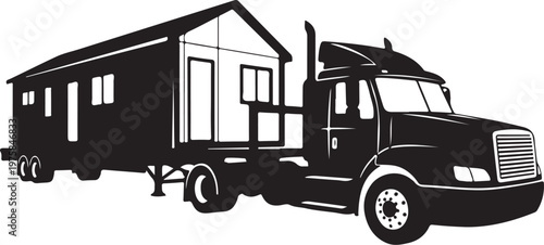 Truck, semi-truck, tractor-trailer, house trailer, black and white, vector illustration, transportation, cargo
