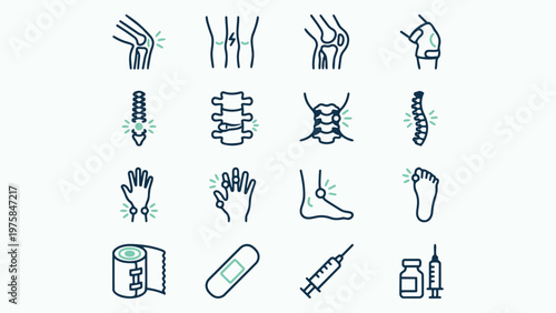 Minimalist Medical Icons for Orthopedic Care and Injury Treatment