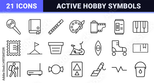 Thin line leisure and hobbies icon set on grid