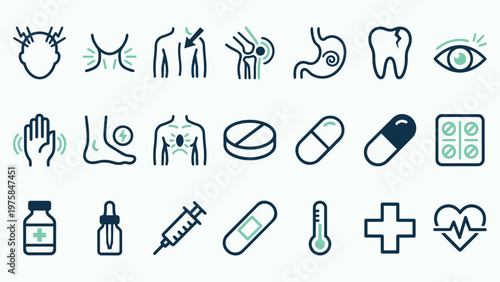 Healthcare and Medical Diagnosis Line Icon Set