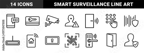 Minimalist security and home protection line icon set