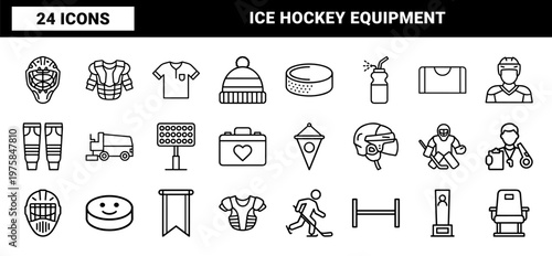 Minimalist ice hockey equipment and winter sports icon grid