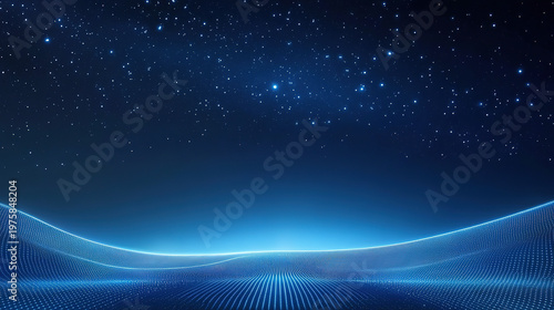 Blue starry sky and flowing curve technology background