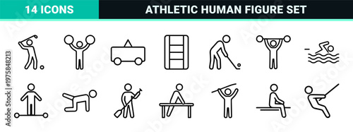 Black minimalist sports and fitness activity icons set