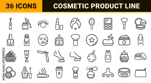 Beauty and cosmetics minimalist outline icon set for skincare and salon.