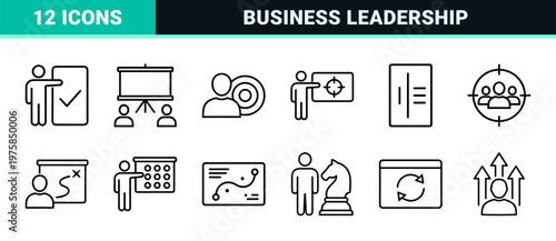 Business leadership and human resources line icons