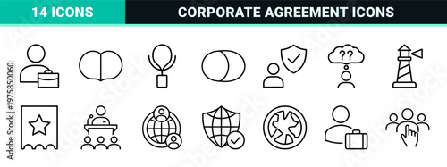 Minimalist outline icons for business legal network services