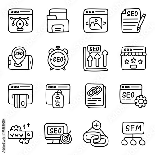 Set of Seo and Webpage Linear Icons 