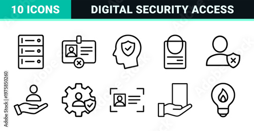 Biometric security and identity verification outline icon set