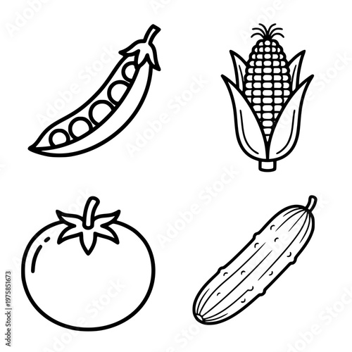 Vegetable ingredient selection outline set for recipe cards and meal prep design