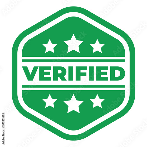 Green Verified isolated stamp, sticker, seal with Stars vector illustration
