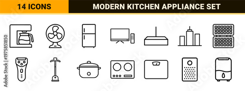 Minimalist home appliance and electronic gadget icon set