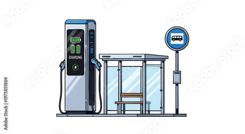 Electric vehicle charging station with bus stop