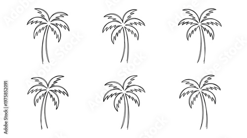 Palm trees tropical line icon set in minimalist outline vector style