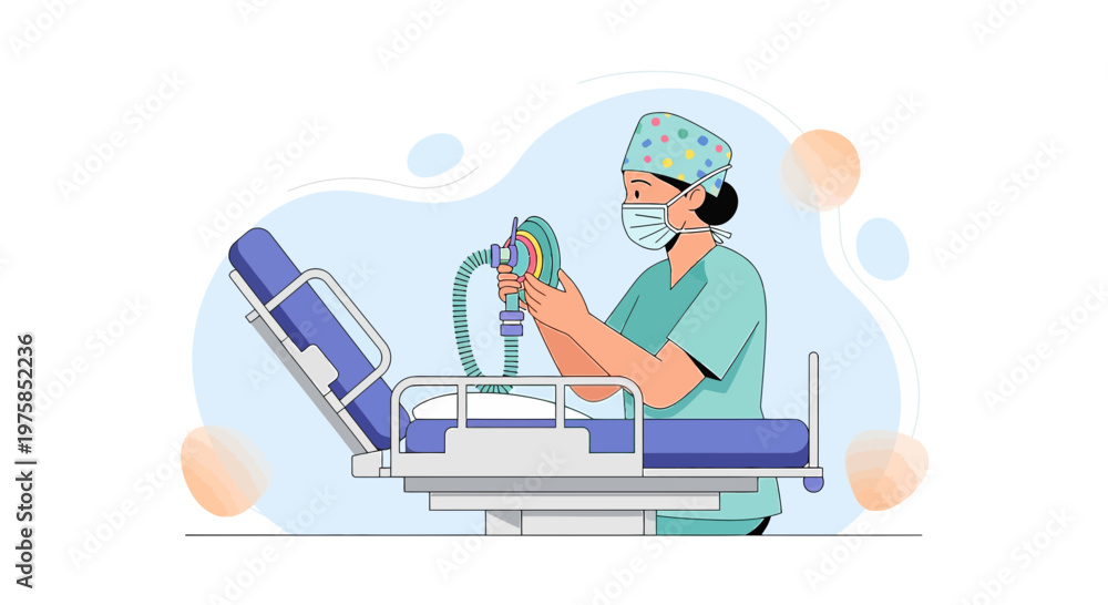 Obraz premium Anesthesiologist Preparing Anesthesia Machine for Surgery in Operating Room
