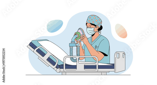 Anesthesiologist Preparing Anesthesia Mask for Patient in Operating Room