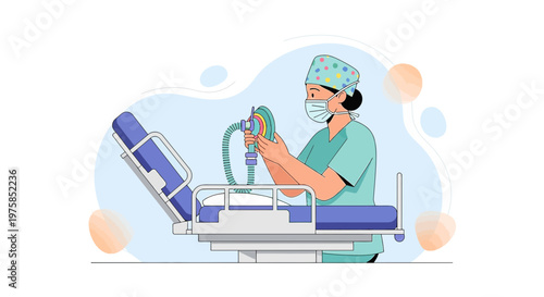 Anesthesiologist Preparing Anesthesia Machine for Surgery in Operating Room