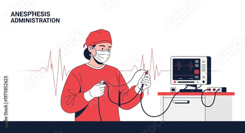 Anesthesiologist Administering Anesthesia During Surgery with ECG Monitor