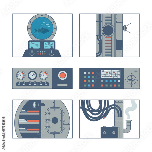 Submarine Interior Control Panels and Equipment Details.