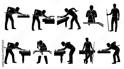 10 Man Playing Billiards Silhouette Vector Pack – Pool Game SVG Collection