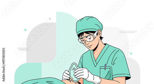 Anesthesiologist Administering Anesthesia Mask to Patient Before Surgery in Operating Room